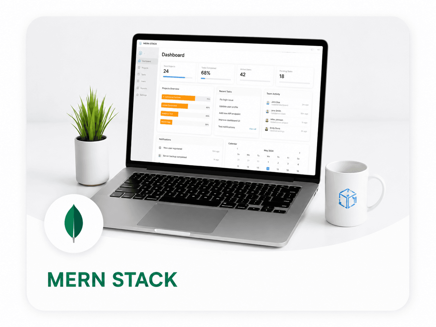 Laptop showing a MERN stack admin dashboard