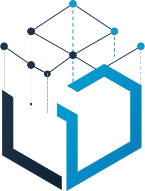 Logic Dimensions logo mark rendered as a layered 3D network diagram